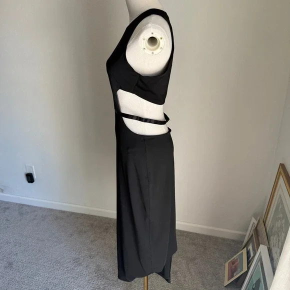 NWT Bebe Slinky Side Cut-Out Midi Dress Jet Black Sleeveless Evening Gown Medium - Picture 5 of 10